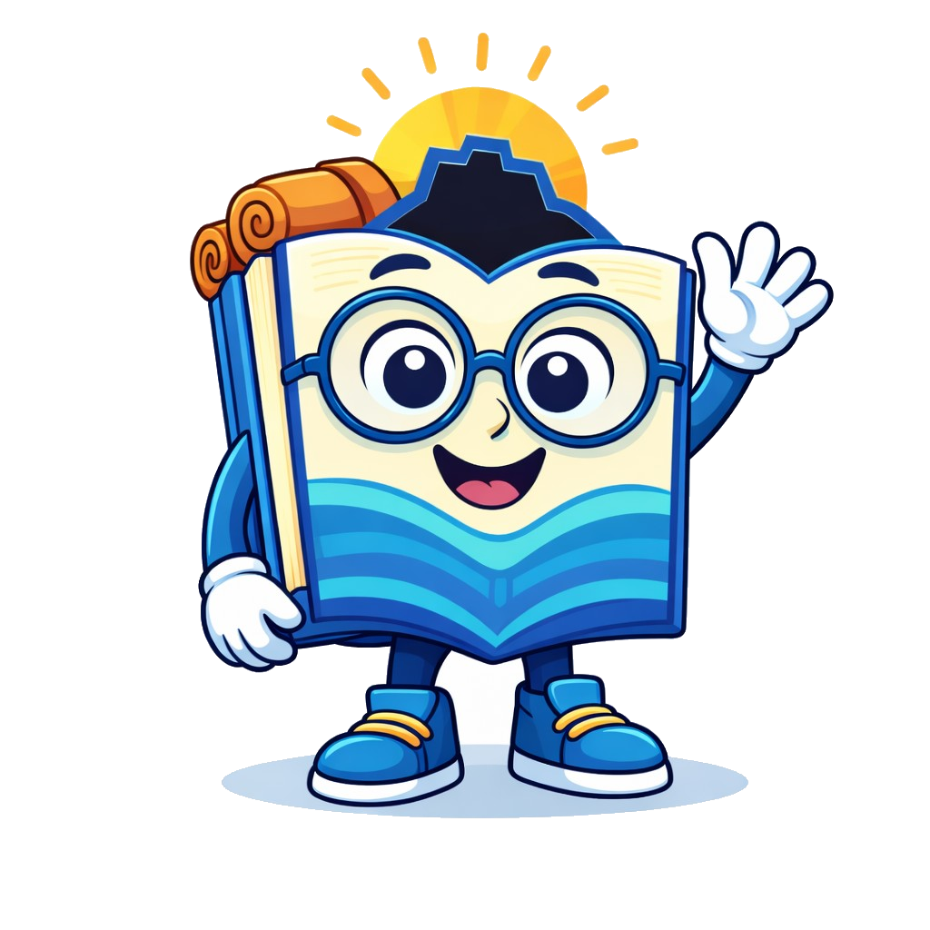 Alicu saludando, libro animado con gafas y sonrisa, mascota del especial niños