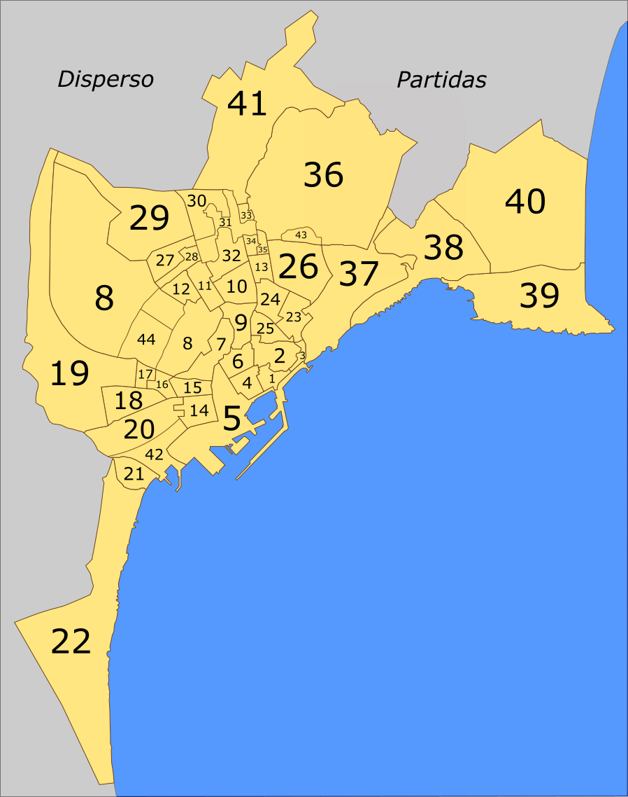 Mapa de los 44 barrios de Alicante